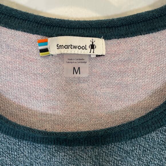 Smartwool Shadow Pine Colorblock Sweater Blue Donegal Raglan Heathered M - Picture 3 of 5